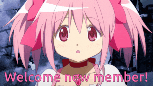 a picture of a pink haired anime girl with the words welcome new member below her