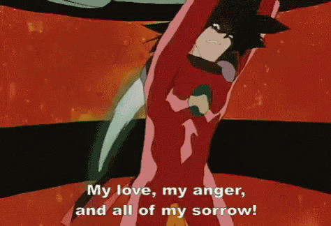 a cartoon character says " my love , my anger , and all of my sorrow "