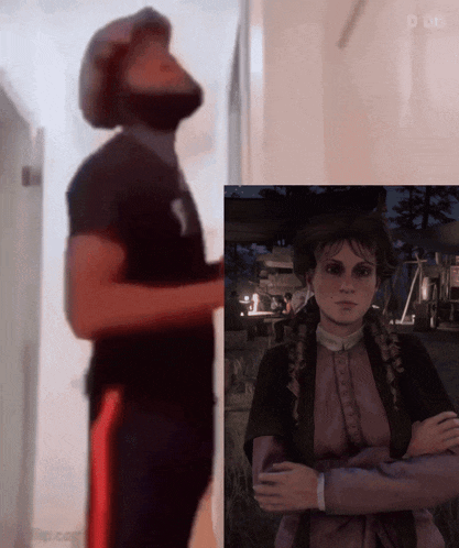 a blurry picture of a man standing next to a picture of a woman standing next to a door