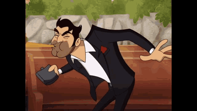 a cartoon of a man in a tuxedo with his eyes closed