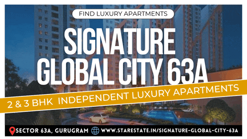 an advertisement for signature global city 63a with a picture of a building in the background