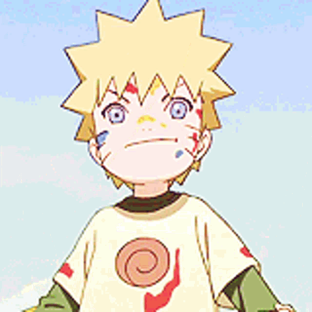 a close up of a cartoon character wearing a headband with a swirl on it .