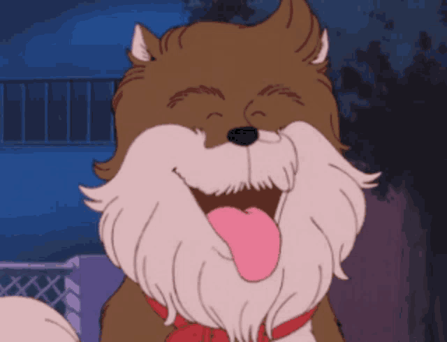 a cartoon dog with its tongue hanging out laughing