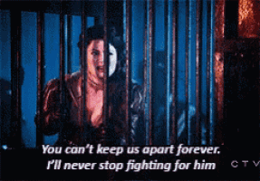 a woman in a cage with the words " you can 't keep us apart forever i 'll never stop fighting for him "