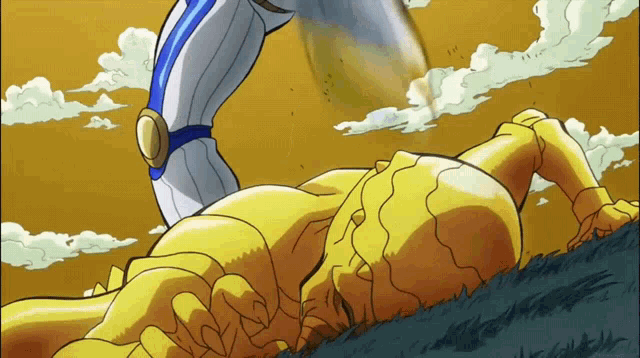 a cartoon of a man laying on the ground being kicked