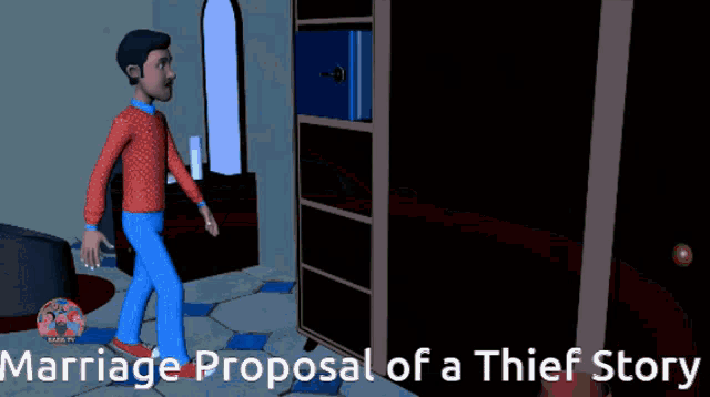 a cartoon of a man looking into a safe with the words " marriage proposal of a thief story " below it