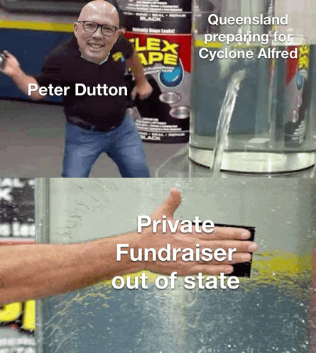 peter dutton is dancing in front of a sign that says lex tape