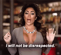 a woman in a very revealing top and necklace is saying `` i will not be disrespected . ''