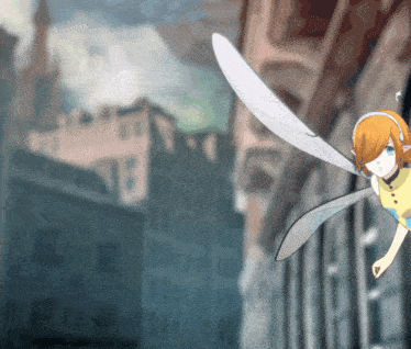 a girl with wings is flying in the air