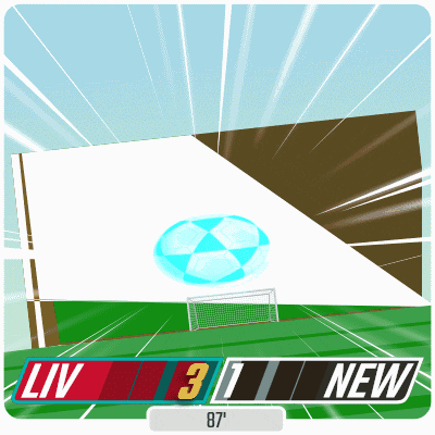 a soccer game is being played with the score being liv 3 1 new