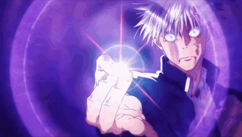 a man is holding a light in his hand in front of a purple circle .
