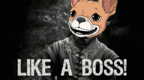 a drawing of a dog with the words like a boss written below it