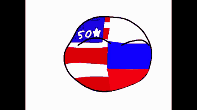 a drawing of an american and russian flag with the number 50 on top