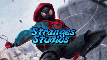 a poster for stranges studios shows a spider man
