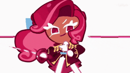 a cartoon of a girl with pink hair holding a sword