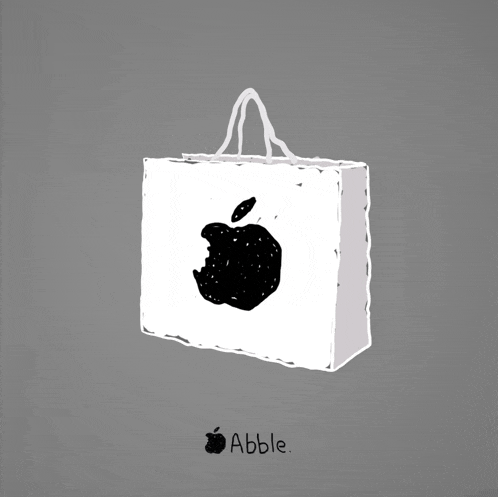 a drawing of an apple bag with a bite taken out of it is labeled ' abble '