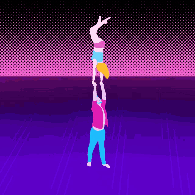 an illustration of a man and woman dancing on a purple background