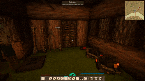a screenshot of a minecraft game shows a skeleton standing in a doorway