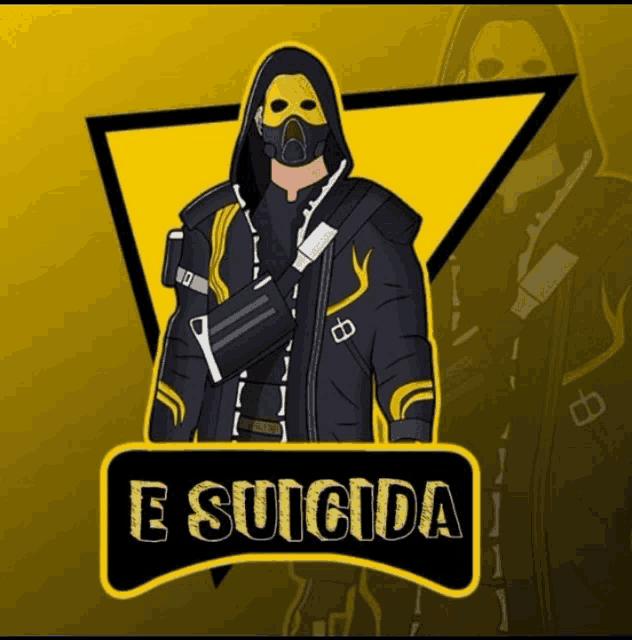 a logo for e suicida shows a man wearing a mask