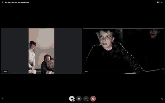 a screen shot of a video call with olivia and two younglings