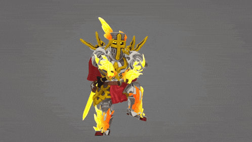 a cartoon of a knight with flames coming out of his arms and legs