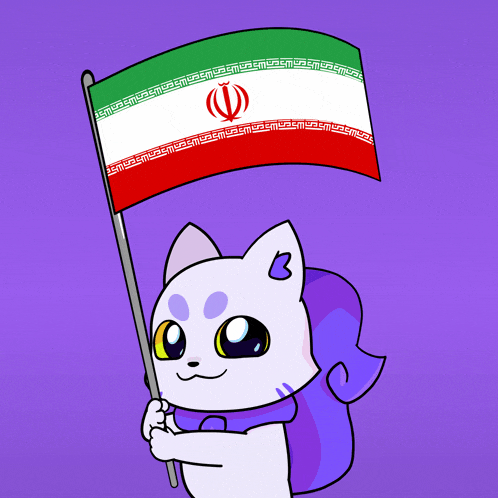 a cartoon drawing of a cat holding a flag