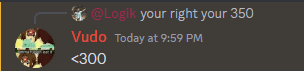 a screenshot of a conversation between vudo and logik your right your 350