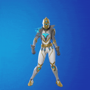 a woman in a white and gold armor is floating in the air