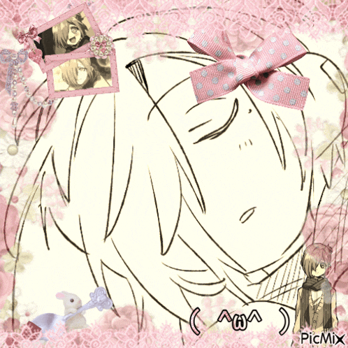 a drawing of a girl with a bow on her head is displayed on a picmix page