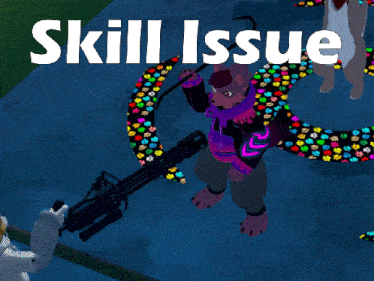 a cartoon of a cat holding a gun with the words skill issue underneath it