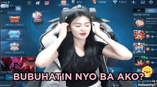 a woman sitting in a chair with the words bubuhayin nyo ba ako written on the screen