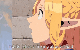a pixel art of a girl with the words riddle ( shes thinking about soph ) below her