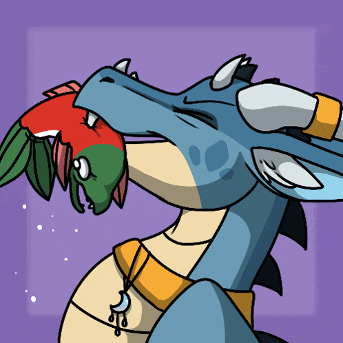 a cartoon drawing of a dragon holding a parrot
