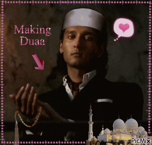 a picture of a man praying with the words " making duaa " above him