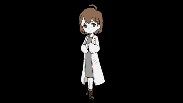 a cartoon of a girl in a lab coat with the words michelle is imposter written below her