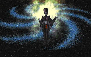 a pixelated image of a woman in a galaxy with a red x on her stomach