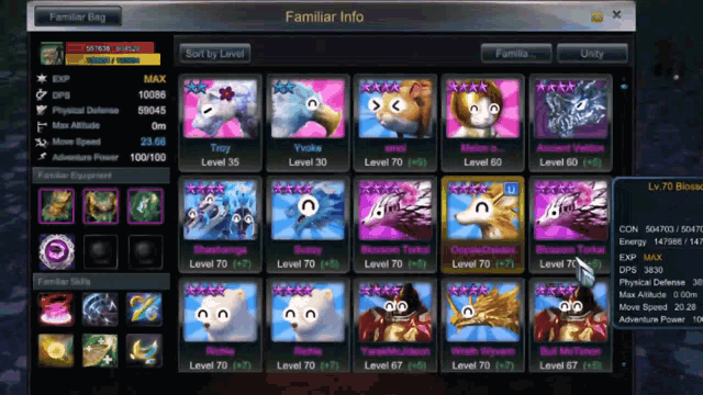 a screenshot of a game that says familiar info at the top