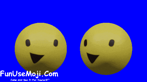 two yellow smiley faces on a blue background with the website funusemoji.com