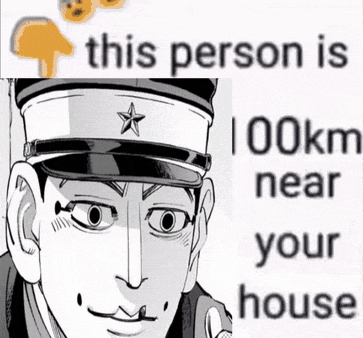 a black and white drawing of a man wearing a hat with the words this person is 100km near your house .