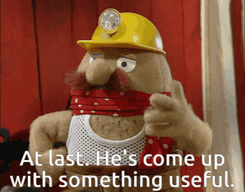 a cartoon character with the words at last he 's come up with something useful at the bottom