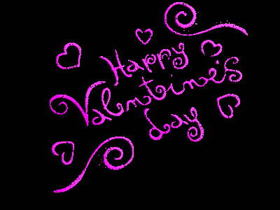 a pink valentine 's day greeting with hearts and swirls on a black background