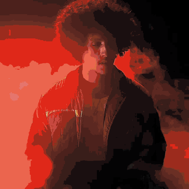 a painting of a man with an afro in the dark
