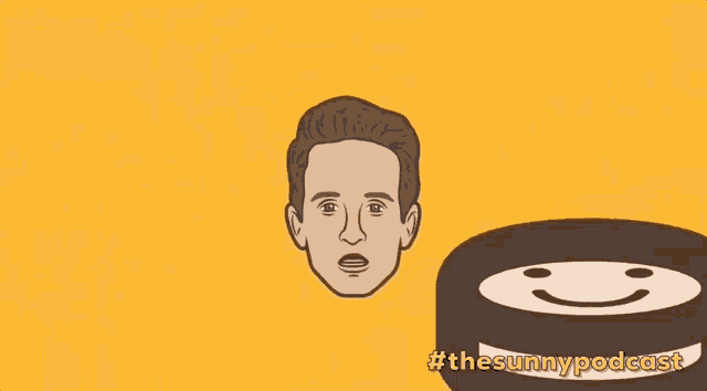 a cartoon of a man 's face next to a tire with a smile on it