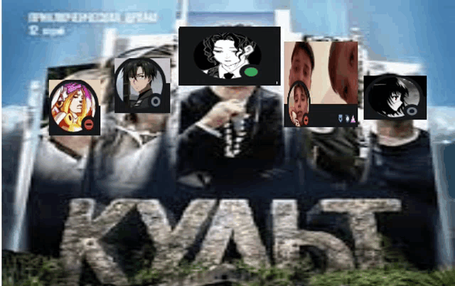 a group of people are standing in front of a sign that says ' kvalt '