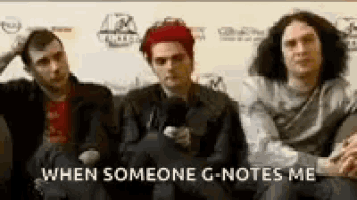 three men are sitting next to each other on a couch with the words `` when someone g-notes me '' .