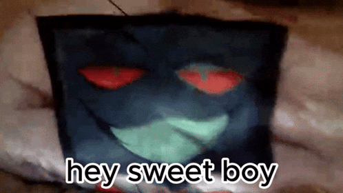 a picture of a cartoon character with the words hey sweet boy below it