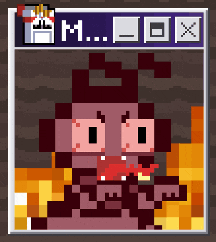 a pixel art of a cartoon character with the letters m and x