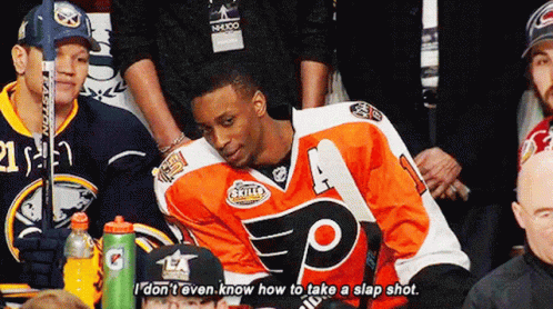 Philadelphia Flyers Wayne Simmonds GIF - Philadelphia Flyers Wayne Simmonds I Dont Even Know How To Take A Slap Shot GIFs
