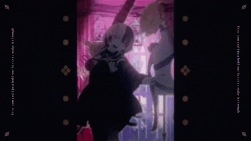 a girl is standing in front of a merry go round with a purple light behind her .