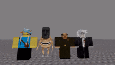 a cartoon character with white hair and blue eyes is standing next to another character